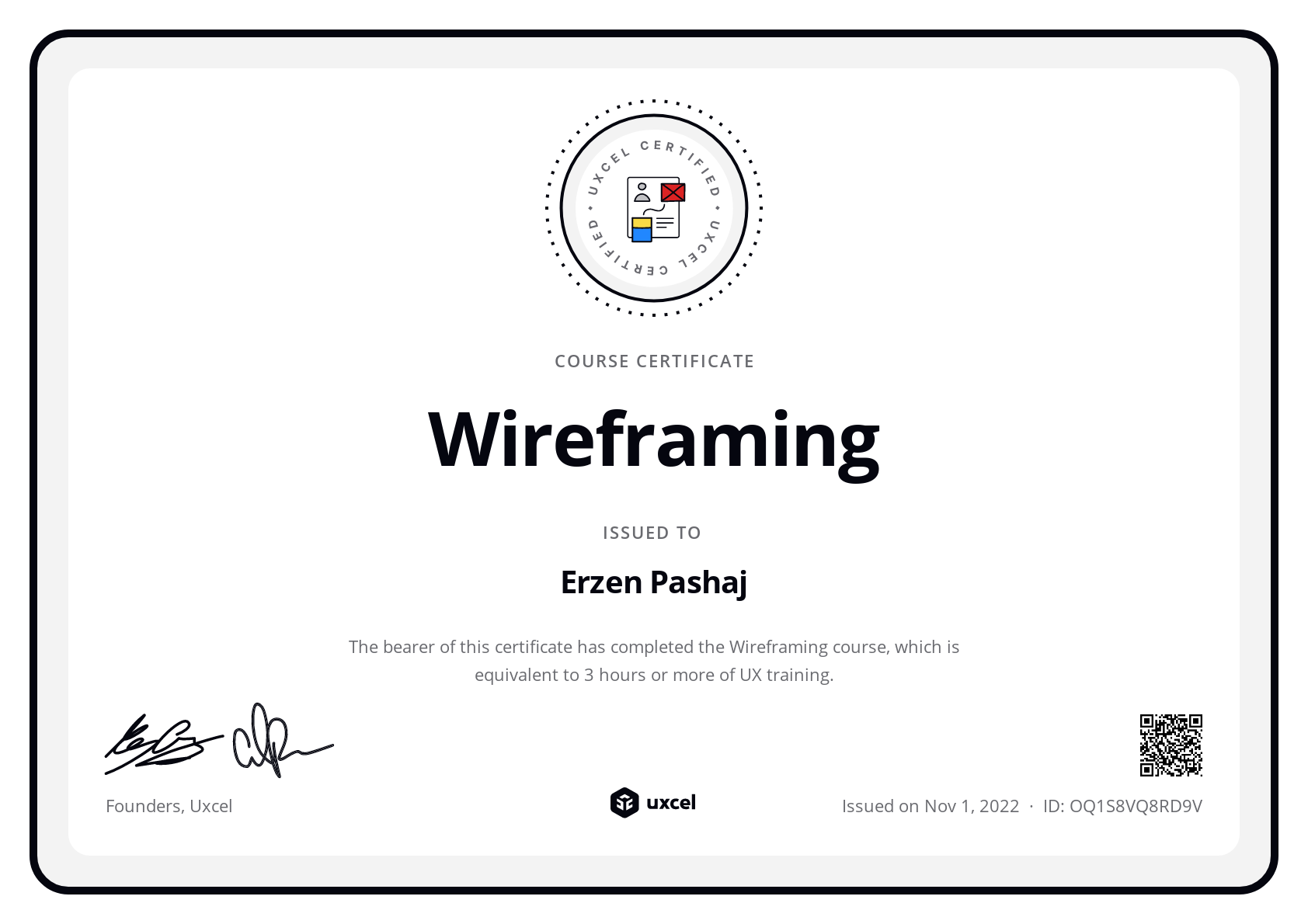 Erzen Pashaj's certificate